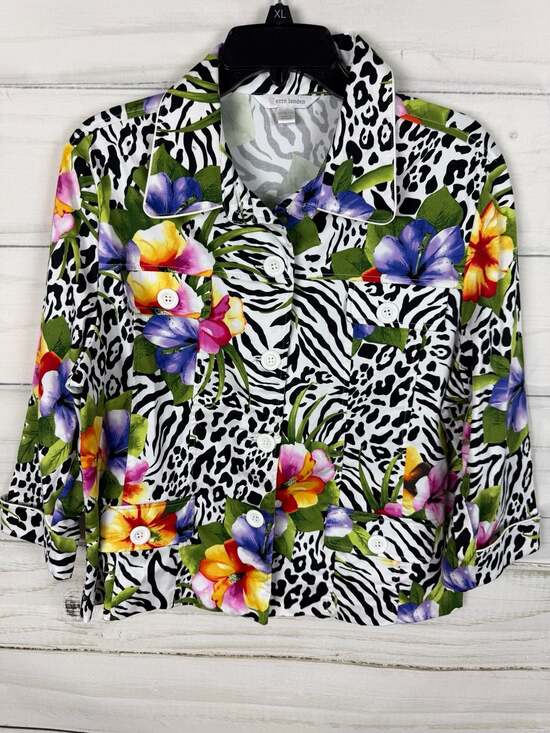 Erin London Jackets & Blazers - Erin London Animal Print Tropical Floral Button Front Jacket Blouse Size L